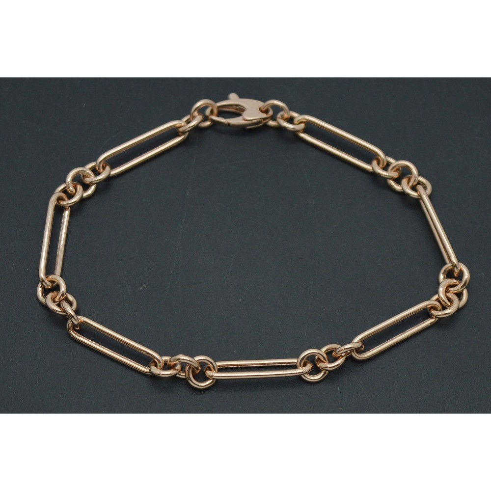 Real 14K Rose Gold 7" Shiny Paperclip Link Chain Textured Bracelet 3.1 grams